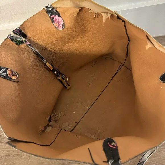 *read description* Black Multicolor Floral Large Tote Bag Work Beach Travel - Picture 3 of 8